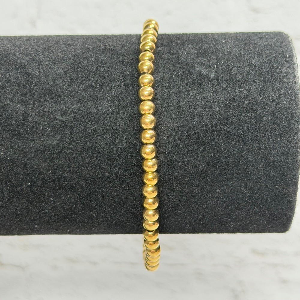 Gold Tone Beaded Stretch Bracelet Minimalist Stackable Quiet Luxury Classic Chic
